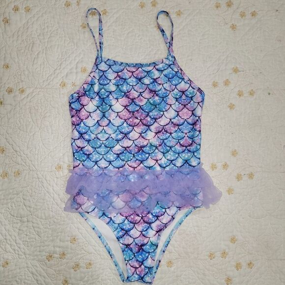 Girls Size Large Mermaid Scale Swimsuit with Ruffle - Picture 1 of 2